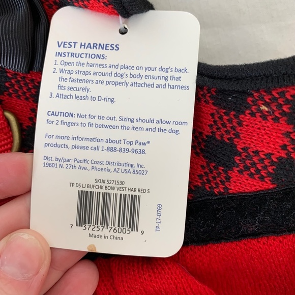 Top Paw Red And Black Plaid Dress Velcro Vest Harness With Bow Size Small (895) - Picture 3 of 9